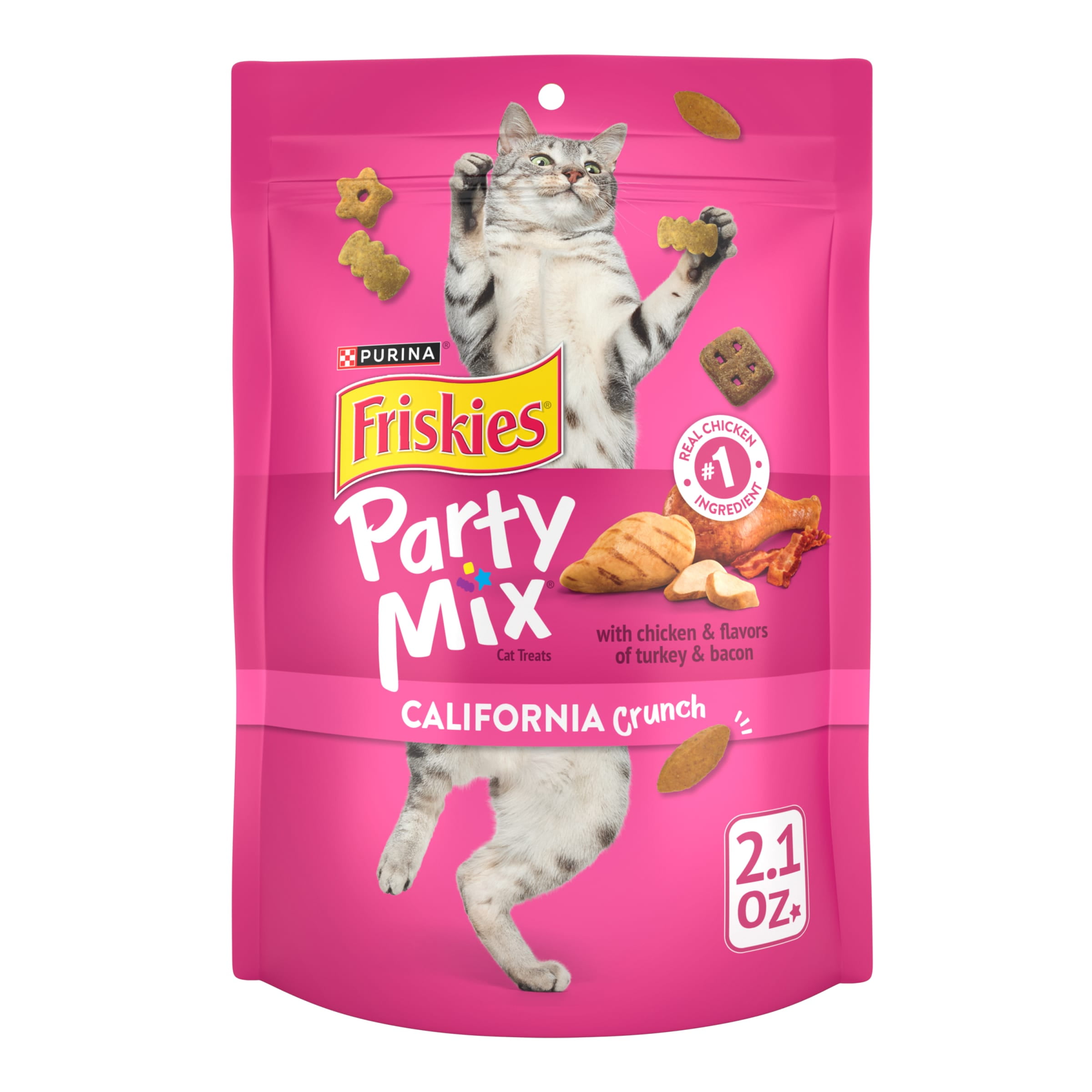 Purina Friskies Party Mix California Crunch, Cat Treats, Chicken, Turkey, & Bacon, 2.1 oz Bag