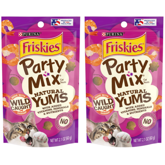 Purina Friskies Party Mix Natural Yums Adult Cat Treats, With Wild Shrimp Pouch - Pack of 2