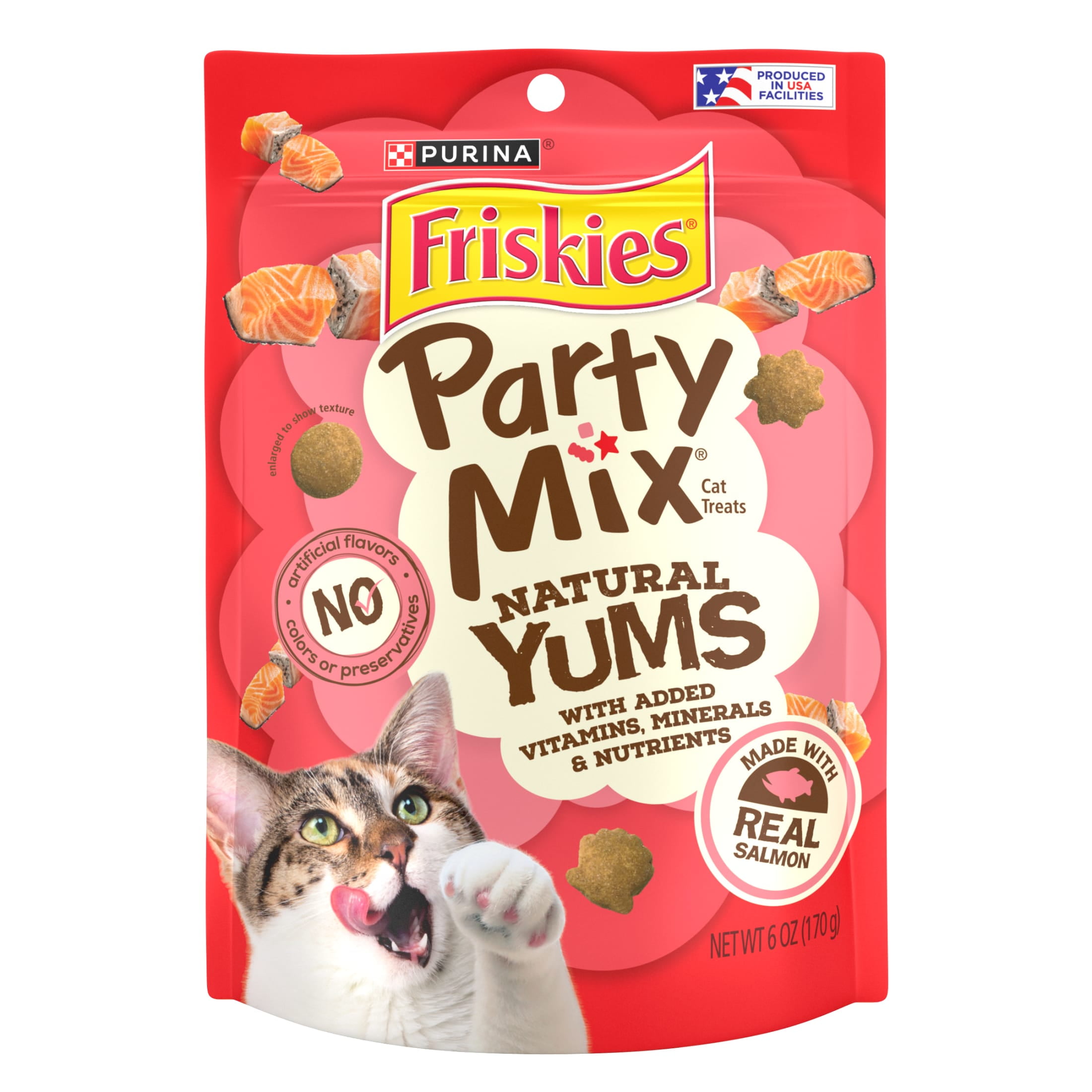 Purina Friskies Party Mix Natural Yums Cat Treats, Salmon, (6) 6 oz Bags