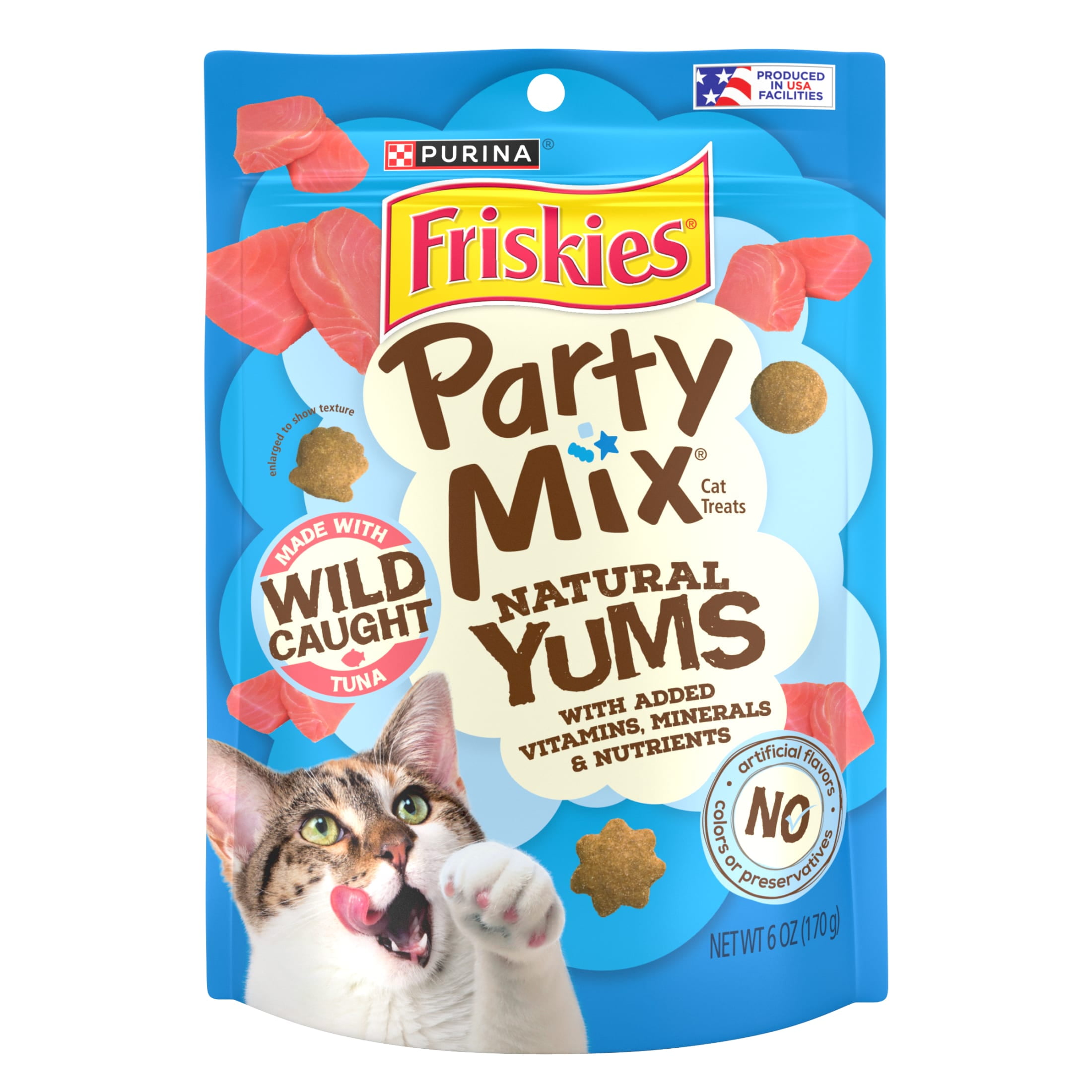 Purina Friskies Party Mix Natural Yums Cat Treats, Tuna, (6) 6 oz Bags