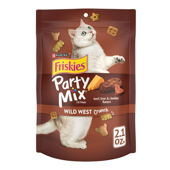 Purina Friskies Party Mix Wild West Crunch Cat Treats, Beef, Liver, & Cheddar, 2.1 oz Bag