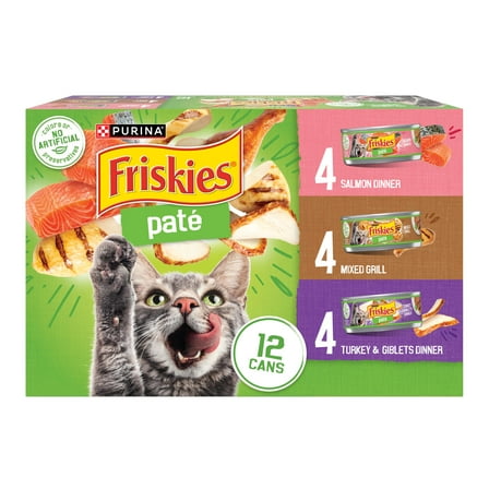 Purina Friskies Pate Salmon, Turkey, and Mixed Grilled, Wet Cat Food, 5.5 oz Can, 12 Pack