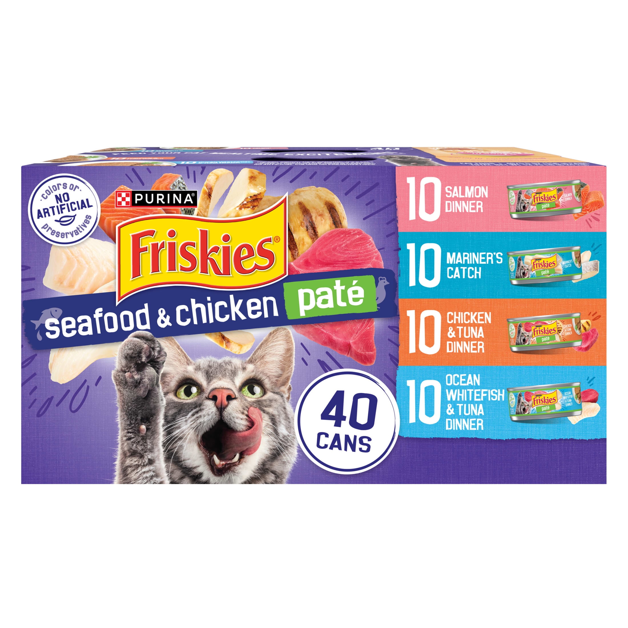Purina Friskies Pate, Soft Seafood and Chicken Variety Pack, Wet Cat Food, 5.5 oz Cans, 40 Pack
