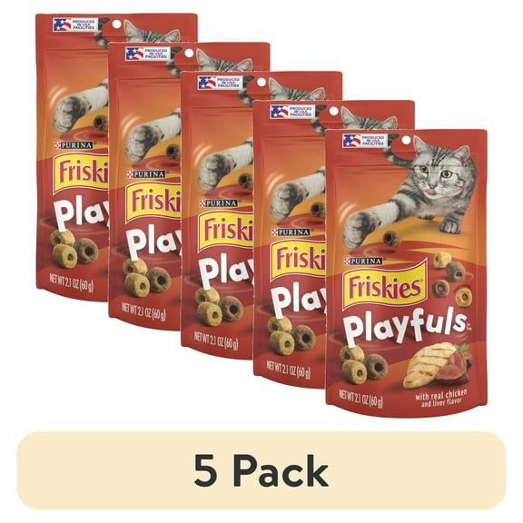 (5 pack) Purina Friskies Playfuls Cat Treats, Chicken & Liver, 2.1 oz Bag