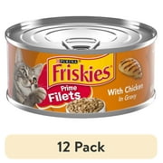 (12 pack) Purina Friskies Prime Filets Gravy Wet Cat Food for Adult Cats, Soft Chicken, 5.5 oz Can