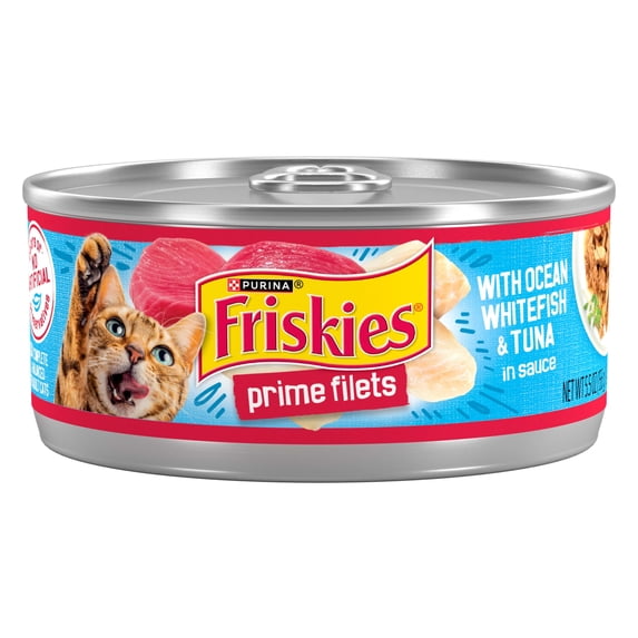 Purina Friskies Prime Filets, Ocean Whitefish and Tuna in Sauce, Wet Cat Food, 5.5 oz Can, 24 Pack