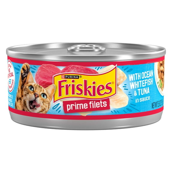 Purina Friskies Prime Filets, Ocean Whitefish and Tuna in Sauce, Wet Cat Food, 5.5 oz Can