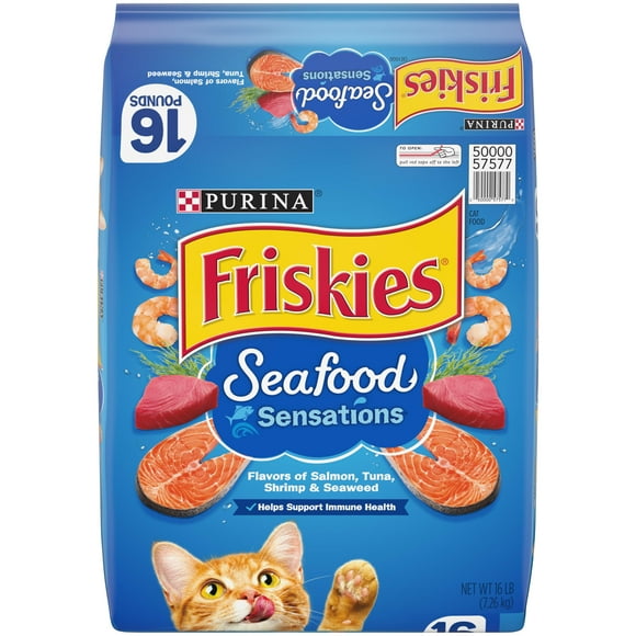 Purina Friskies Seafood Sensations, Indoor Dry Cat Food, Salmon,Tuna, & Shrimp, 16 lb Bag