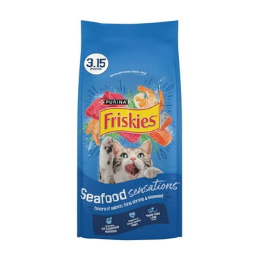 Purina Friskies Dry Cat Food Seafood Sensations with Salmon, Tuna, and Shrimp Flavors, 3.15 lb Bag