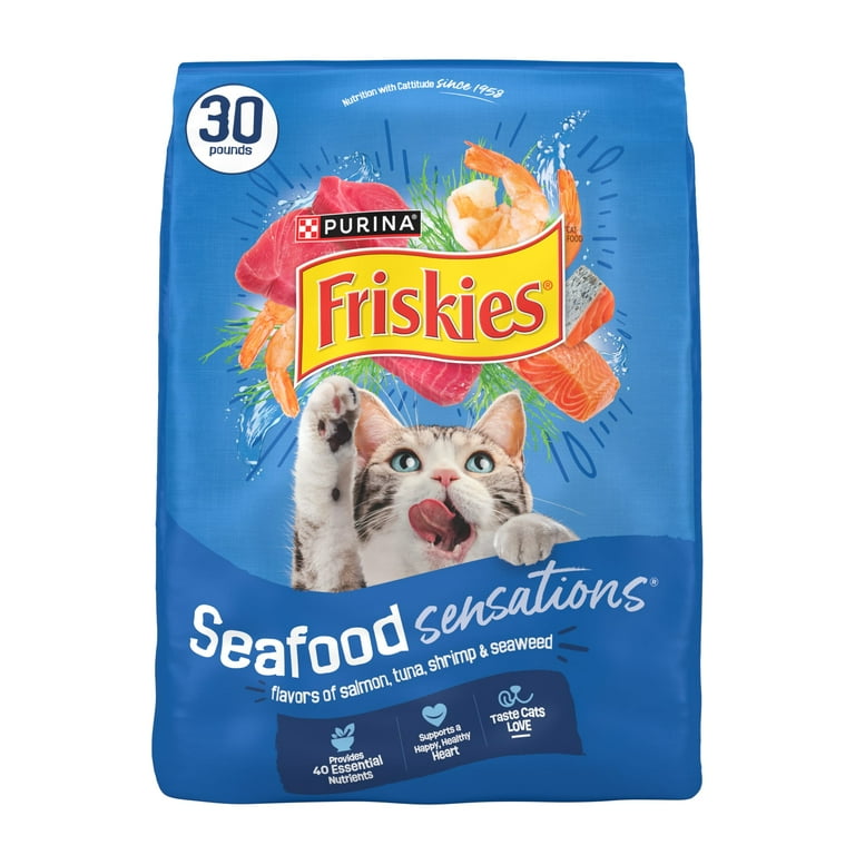 Friskies Dry Cat Food Seafood Sensations with Salmon, Tuna, and