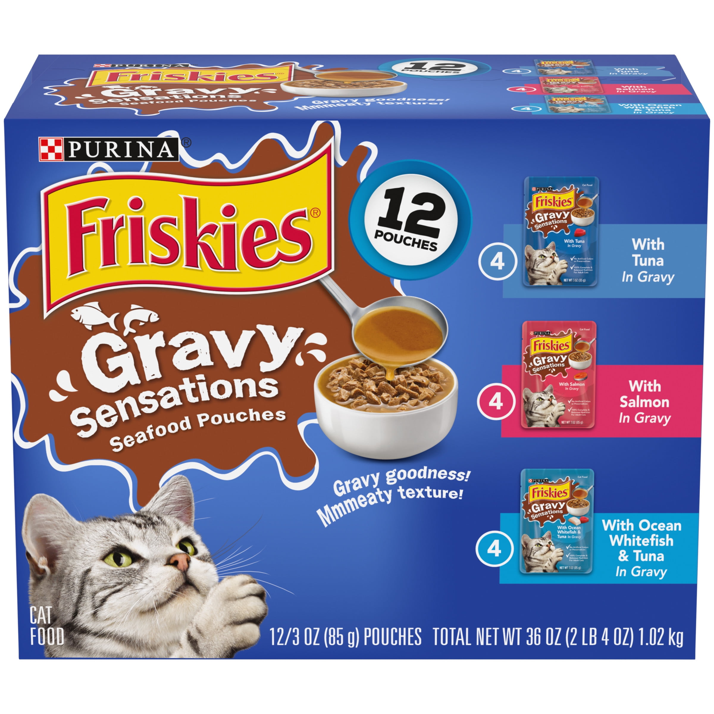 Purina Friskies Seafood Wet Cat Food Variety Pack, 3 oz Pouches (12