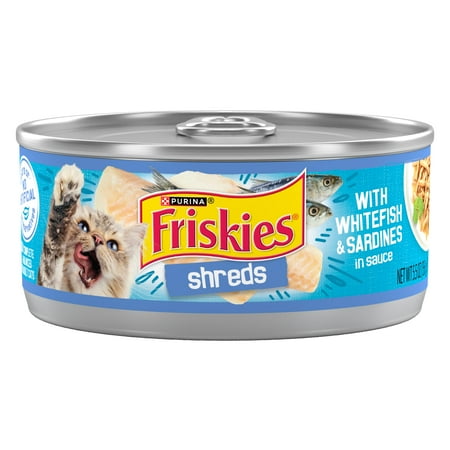 Purina Friskies Shreds, Whitefish and Sardines in Sauce, Wet Cat Food, 5.5 oz Can, 24 Pack