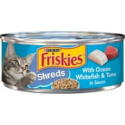 Purina Friskies Shreds Gravy Wet Cat Food, Soft Oceanwhite Fish & Tuna, 5.5 oz Can