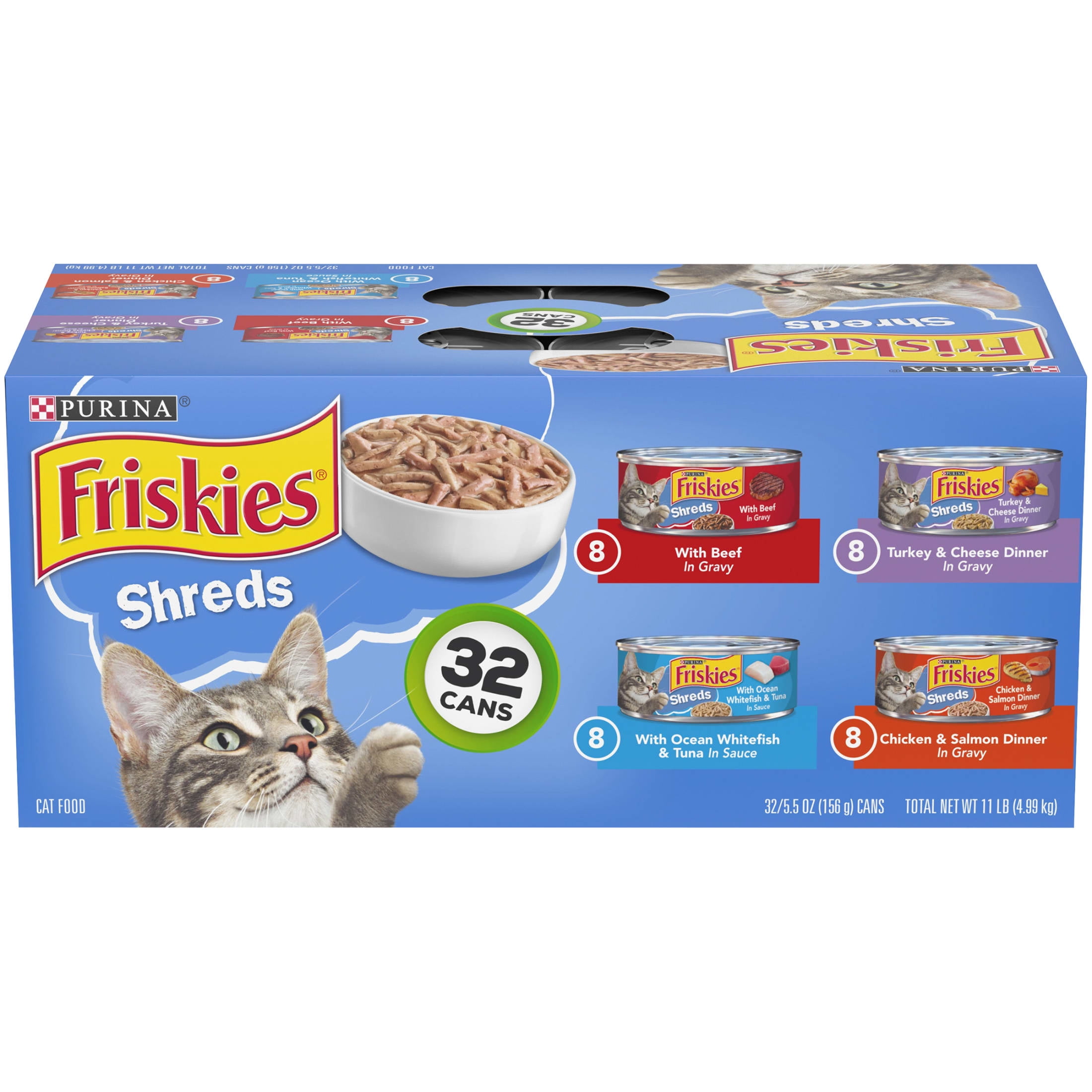 Purina Friskies Shreds Wet Cat Food Variety Pack 5.5 oz Cans 32 Pack