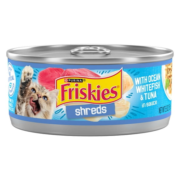 Purina Friskies Shreds, Ocean Whitefish and Tuna in Sauce, Wet Cat Food, 5.5 oz Can