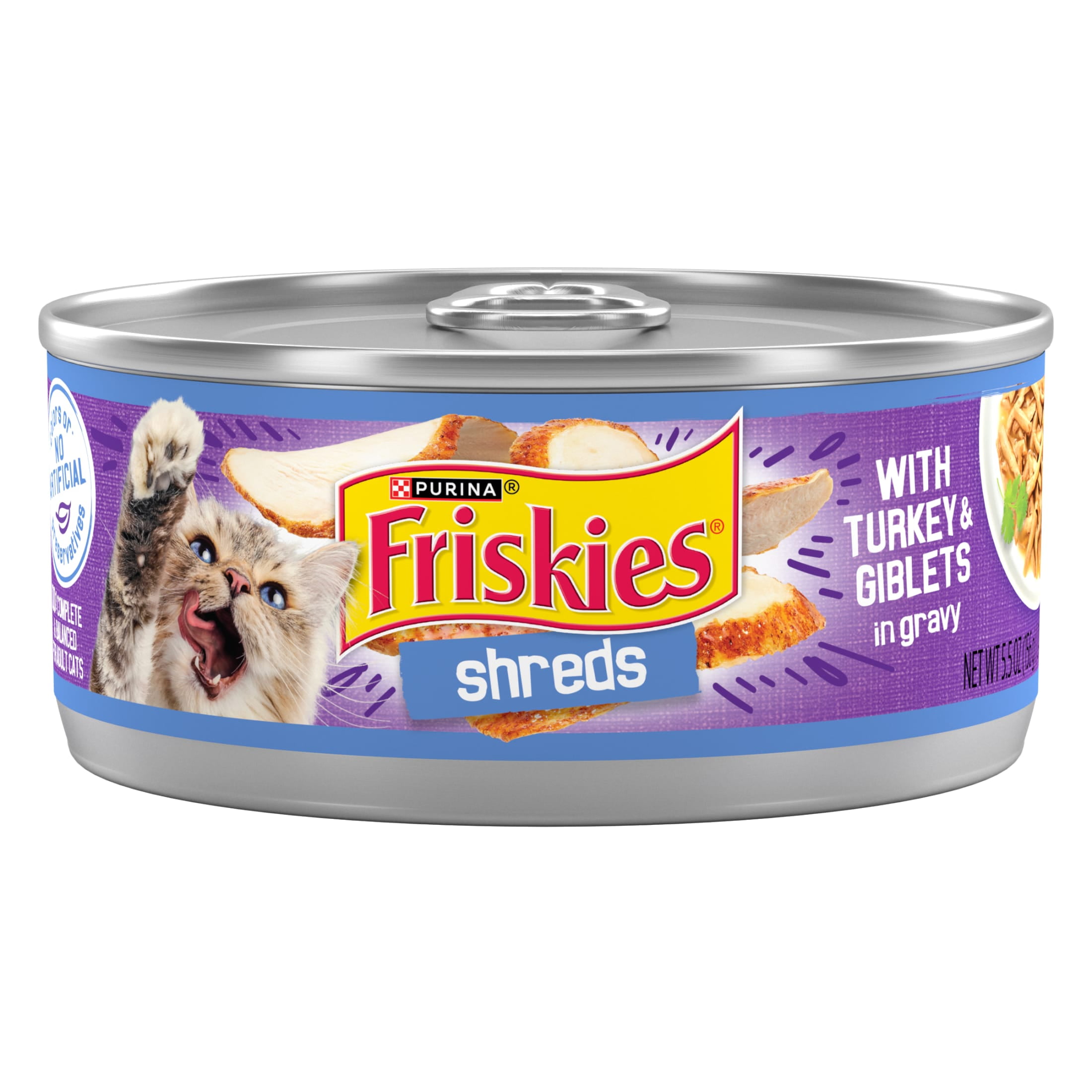 Purina Friskies Shreds Gravy, Soft Turkey and Giblets, Wet Cat Food, 5.5 oz Cans, 24 Pack