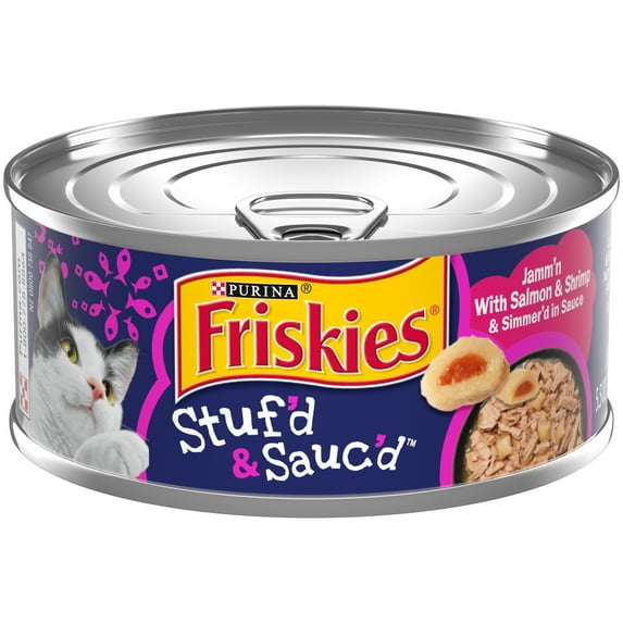 Purina Friskies Stuf'D and Sauc'D, Salmon Shrimp in Sauce, Wet Cat Food, 5.5 oz Cans, 24 Pack