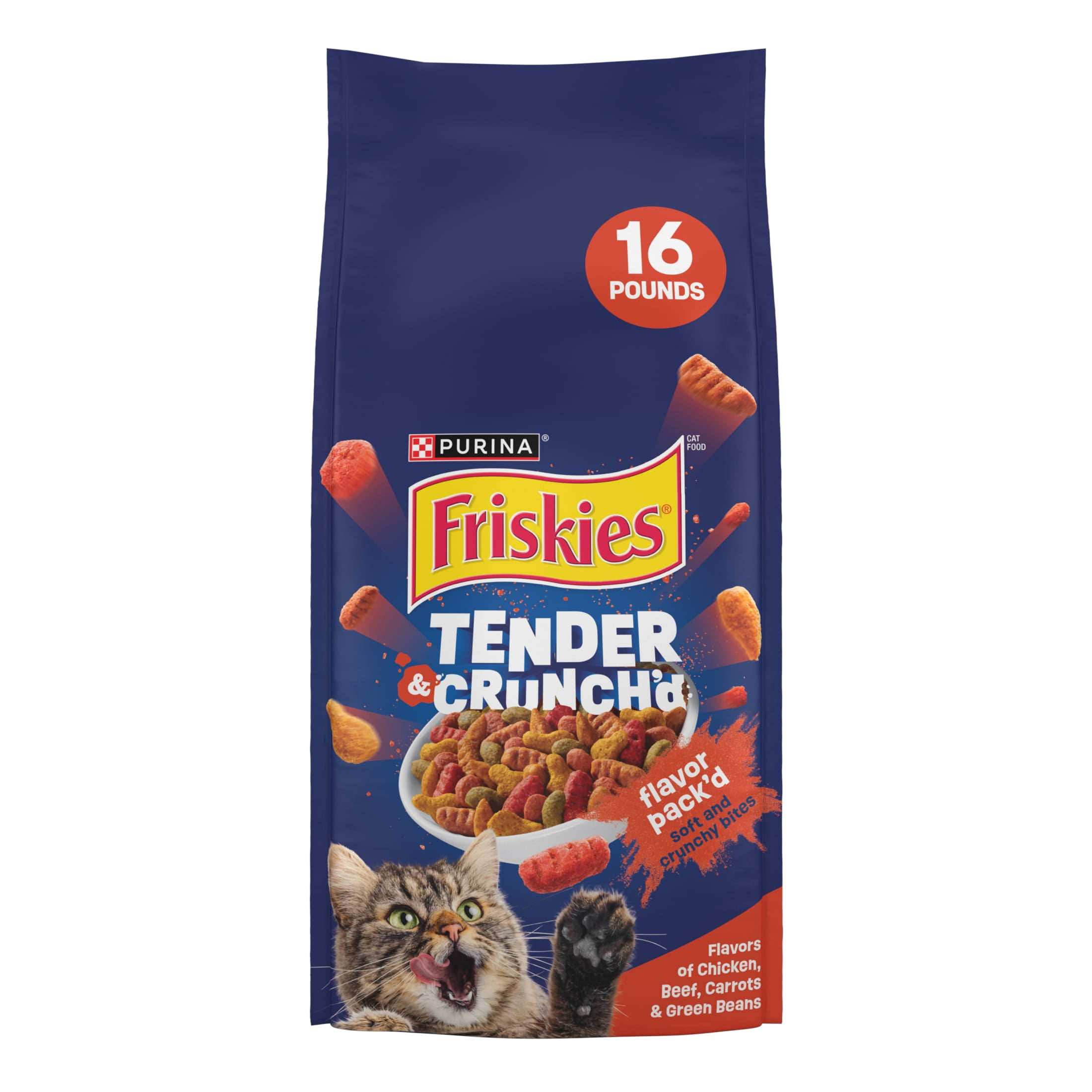 Walmart Deal of Purina Friskies High Protein, Tender & Crunchy Combo Chicken & Beef Dry Cat Food, 16 lb Bag