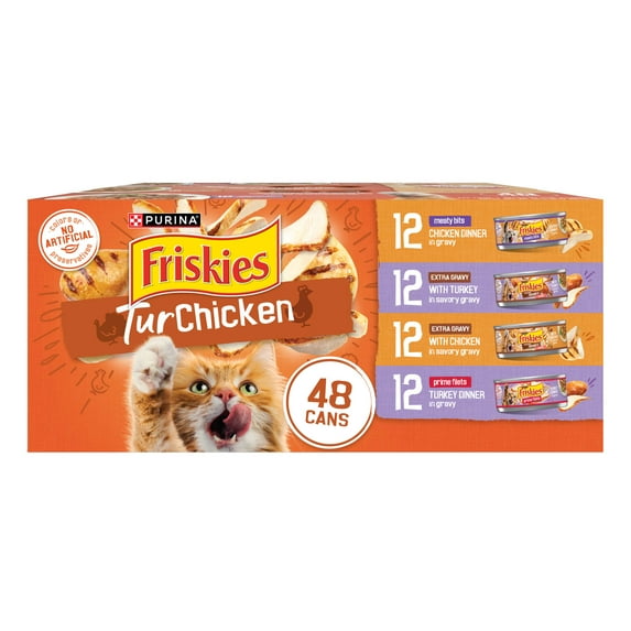 Purina Friskies Turchicken Gravy, Soft Variety Pack, Wet Cat Food, 5.5 oz Cans (48 Count)