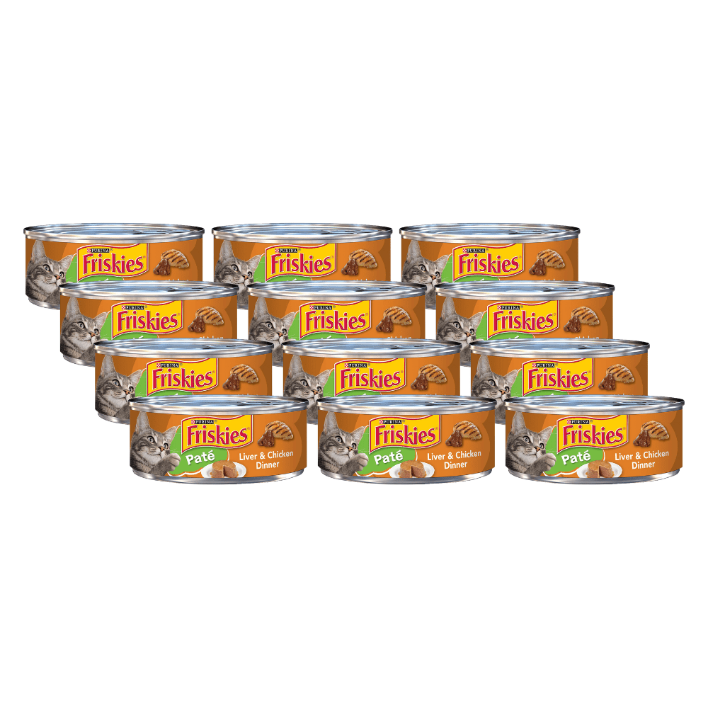 Purina Friskies Wet Cat Food, Liver & Chicken Dinner Pate, 100% Complete & Balanced Nutrition for Cats, Canned Wet Cat Food, 5.5-Ounce Can (Pack of 12)