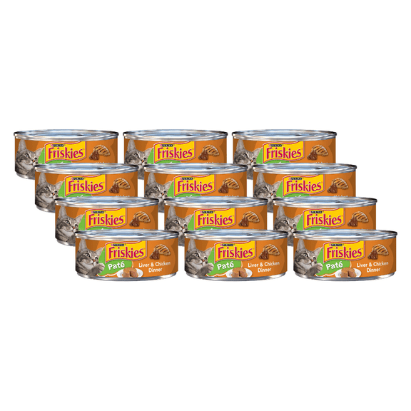 Purina Friskies Wet Cat Food, Liver & Chicken Dinner Pate, 100% Complete & Balanced Nutrition for Cats, Canned Wet Cat Food, 5.5-Ounce Can (Pack of 12)