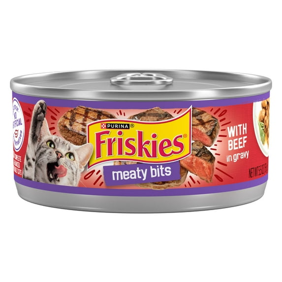 Purina Friskies Wet Cat Food, Meaty Bits with Beef in Gravy, 5.5 oz Can