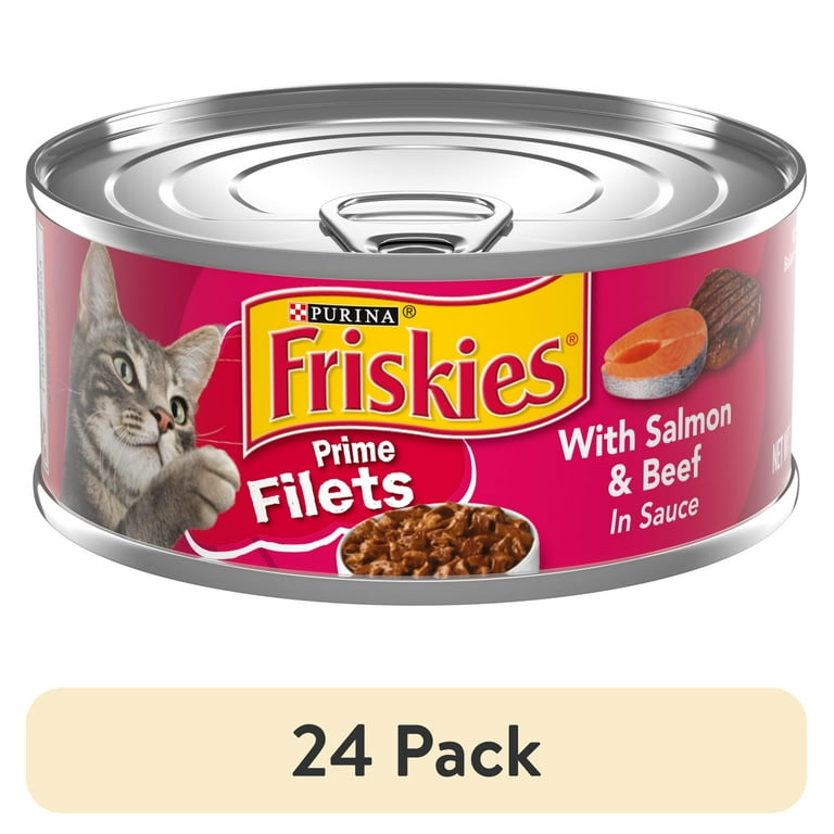 24 pack Purina Friskies Prime Filets With Salmon and Beef in Sauce Wet Cat Food 5.5 oz Can Walmart