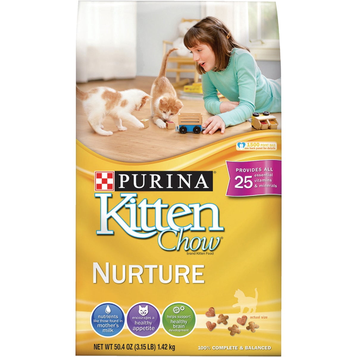 Cat Chow Purina Kitten Chow Dry Kitten Food, Nurture, 3.15 Pound Bag, Pack of 6 — Residential Use, Standard Application