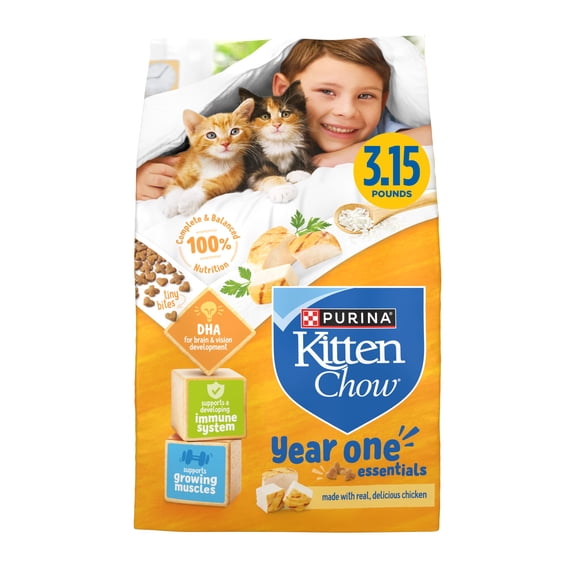 Purina Kitten Chow Year One Essentials with Real Chicken High-Protein Complete, 3.15 lb.