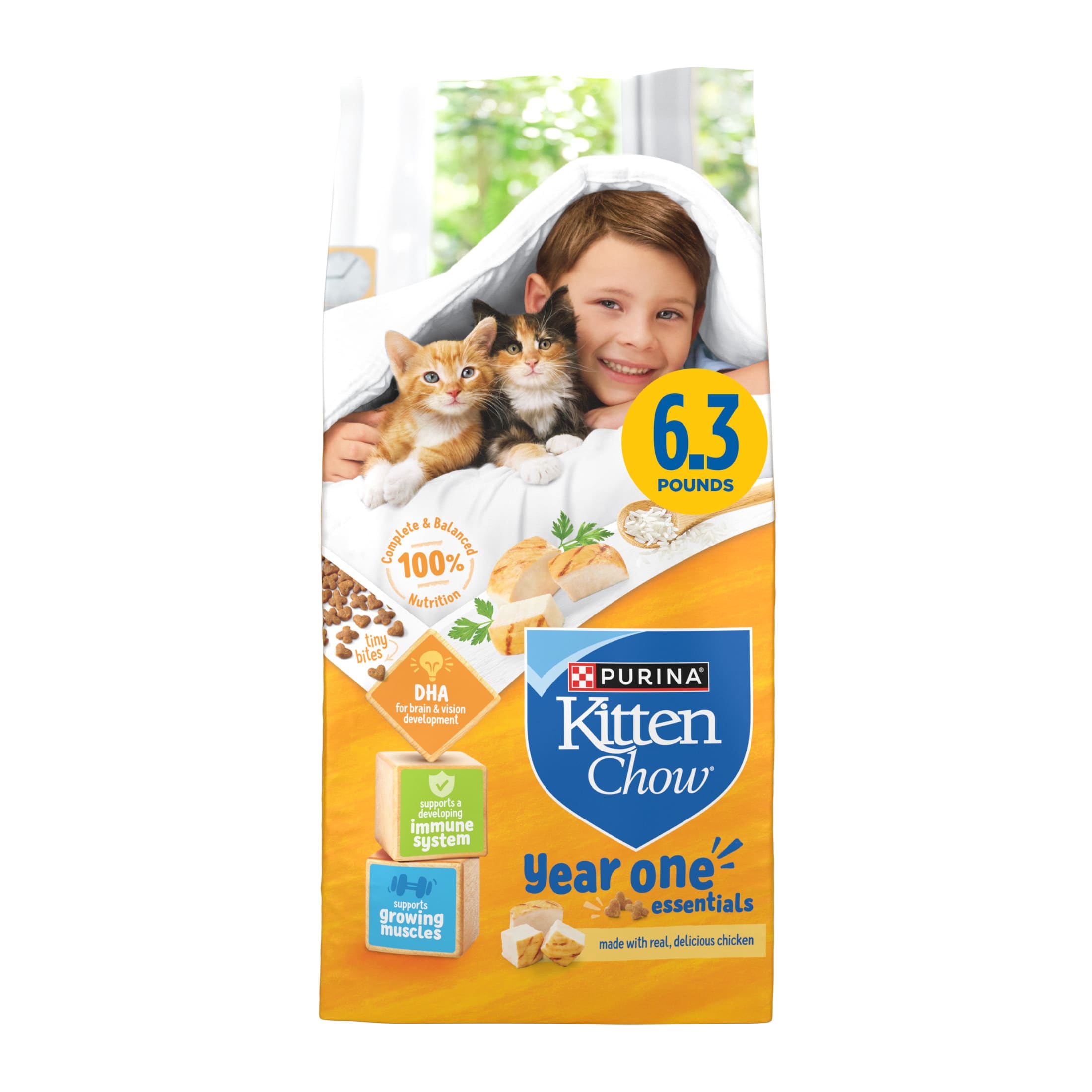Purina Kitten Chow Year One Essentials with Real Chicken High-Protein Complete, 6.3 lb.