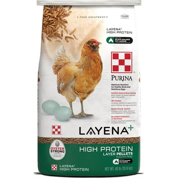 Purina Layena+ High Protein Layer Chicken Feed. Chicken Layer Feed with High Protein, 40 lbs