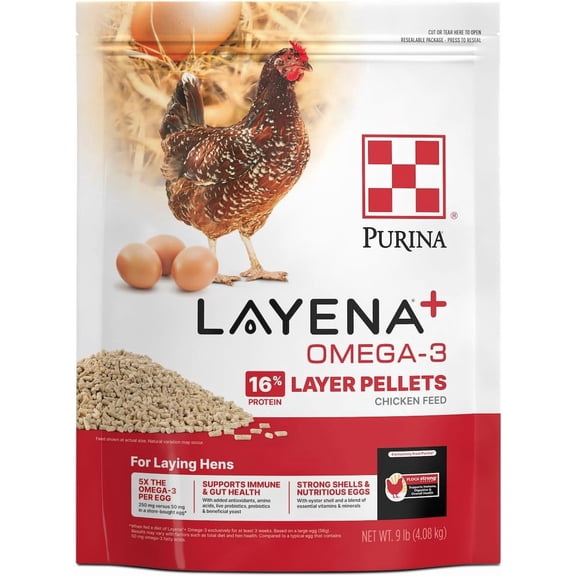 Purina Layena+ Omega-3 Chicken Feed Pellets, 9 lbs