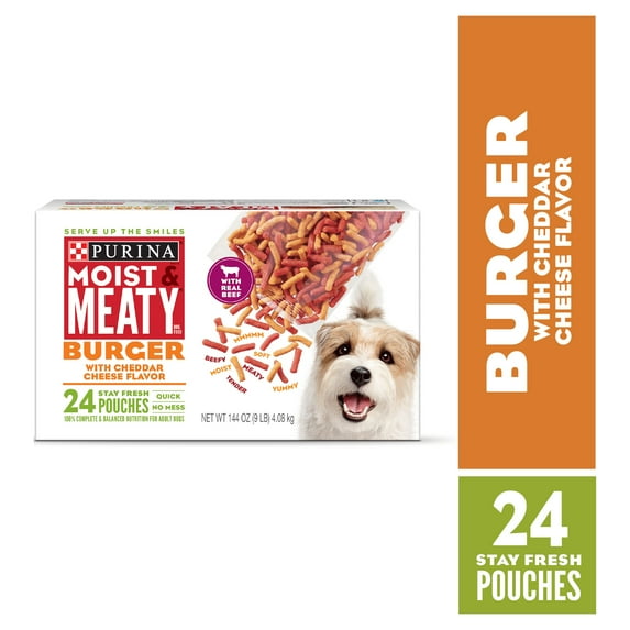 Purina Moist & Meaty Dry Dog Food, Burger with Cheddar Cheese Flavor, 24 ct. Pouch