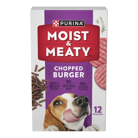 Purina Moist & Meaty Dry Dog Food, High Protein Chopper Burger Real Beef, 12 oz Pouches (6 Pack)