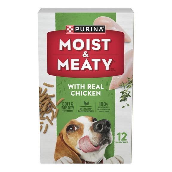 Purina Moist & Meaty Dry Dog Food, High Protein Real Chicken, 6 oz Pouch (12 Pack)