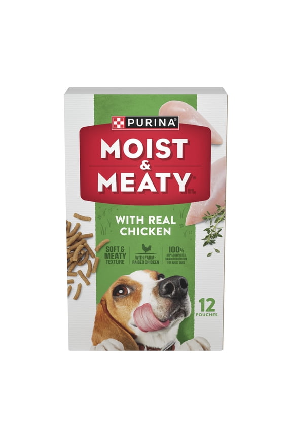 Purina Moist & Meaty Dry Dog Food, High Protein Real Chicken, 6 oz Pouch (12 Pack)
