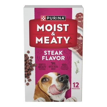 Purina Moist & Meaty Dry Dog Food, High Protein Steak Flavor with Real Beef, 12 oz Pouches (6 Pack)