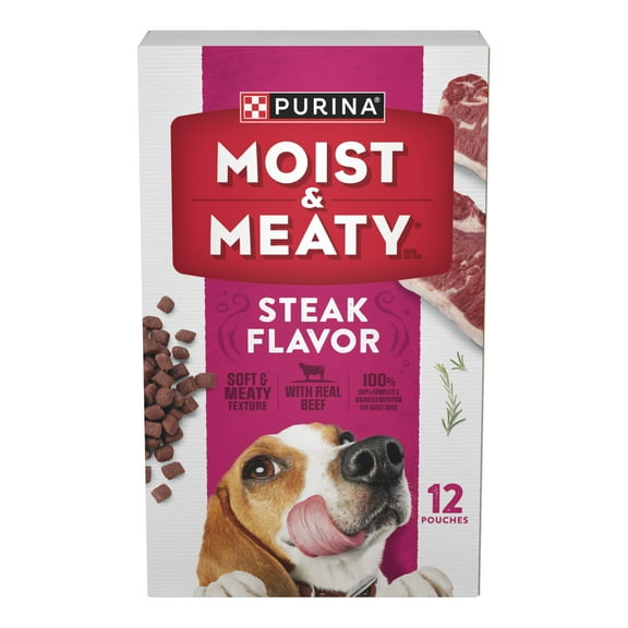 Purina Moist & Meaty Dry Dog Food, High Protein Steak Flavor with Real Beef, 12 Count