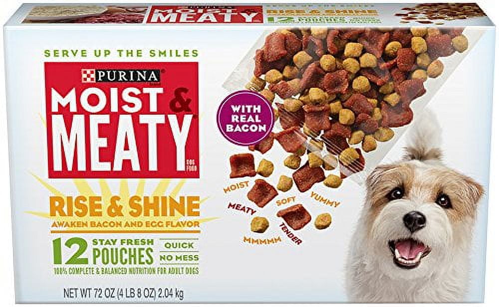 Purina Moist Meaty Rise Shine Awaken Bacon Egg Flavor Adult Wet Dog Food 12 Ct. Pouches