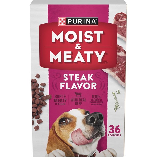 Purina Moist & Meaty Wet Dog Food, Steak Flavor 36 ct. Pouch