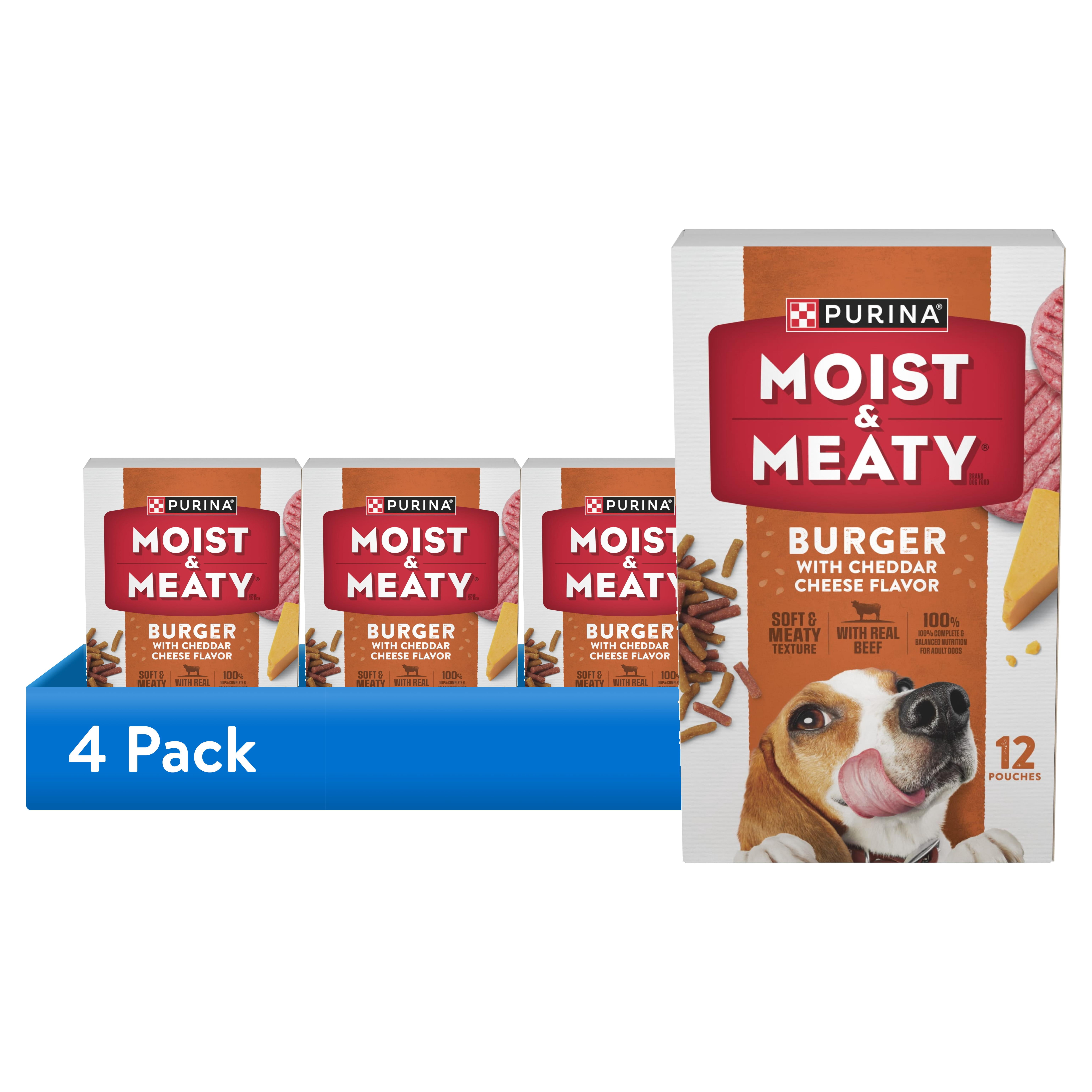 (4 pack) Purina Moist and Meaty Dry Dog Food, Burger with Cheddar Cheese Flavor, 12 Count