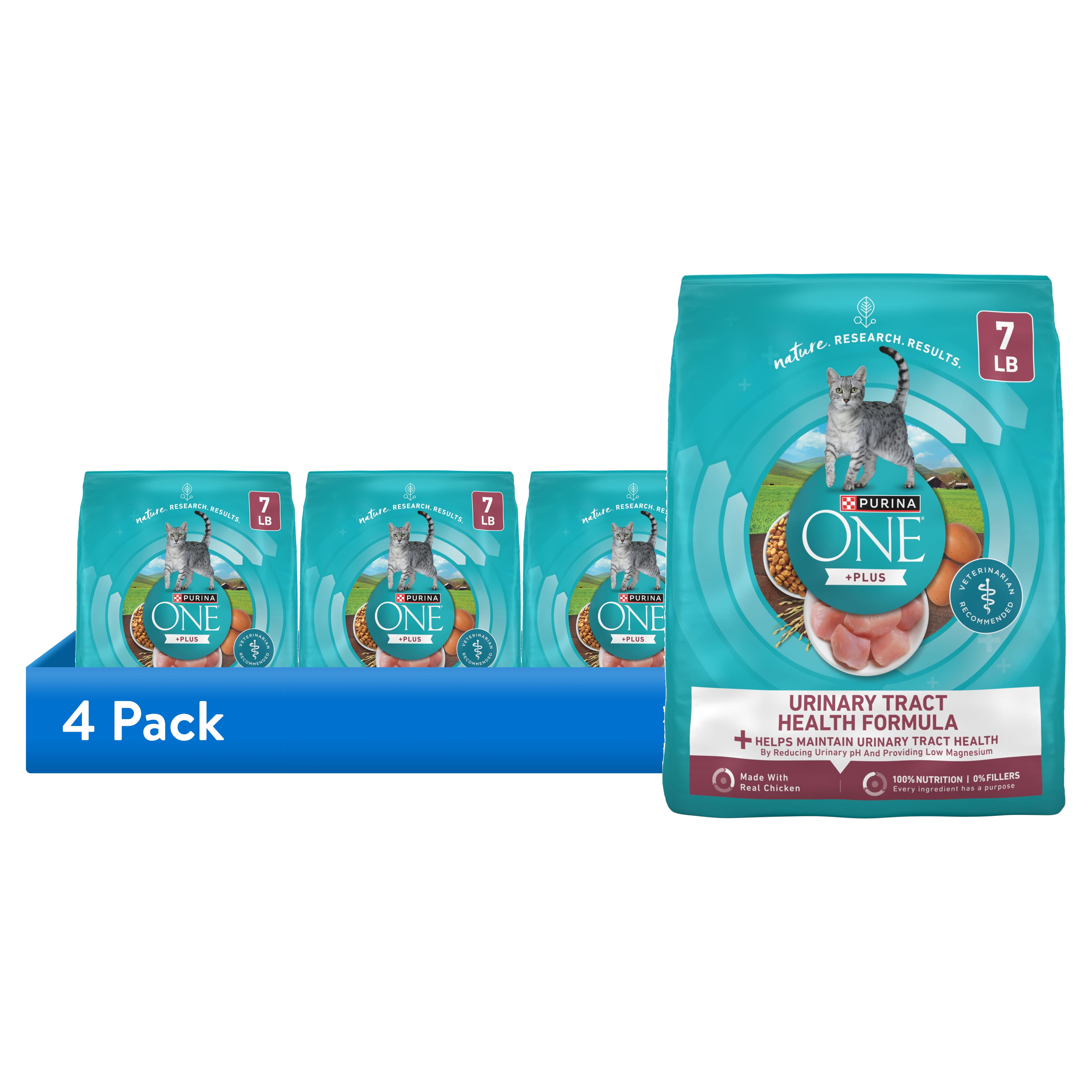 (4 pack) Purina ONE Plus, Urinary Tract Health Formula Dry Cat Food, Chicken, 7 lb Bag