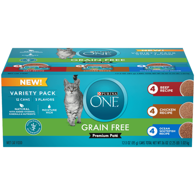 Purina ONE Grain Free Natural Pate Wet Cat Food Variety Pack Beef