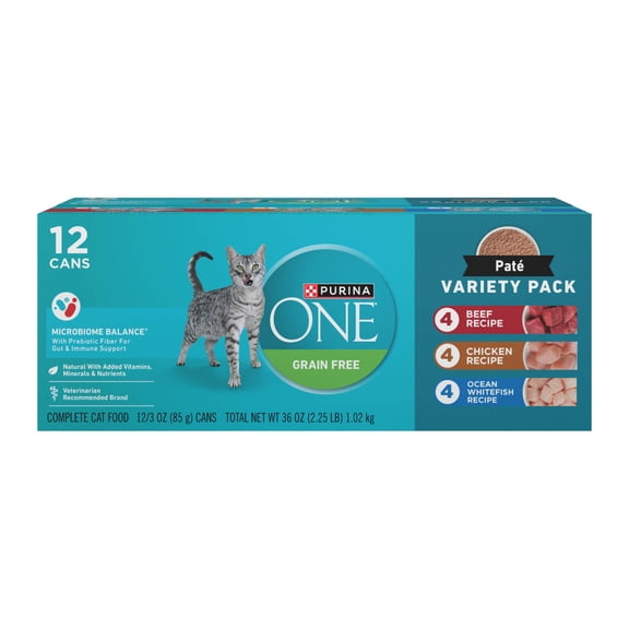 Purina ONE, Grain Free Natural Variety Pack, Wet Cat Food Pate, 3 oz Cans, 12 Pack