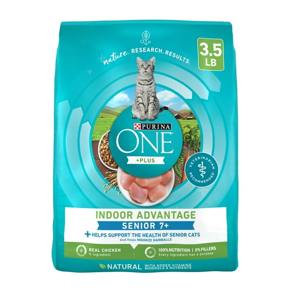 Purina ONE High Protein, Natural Dry Cat Food, Indoor Advantage Senior 7 - 3.5 lb. Bag