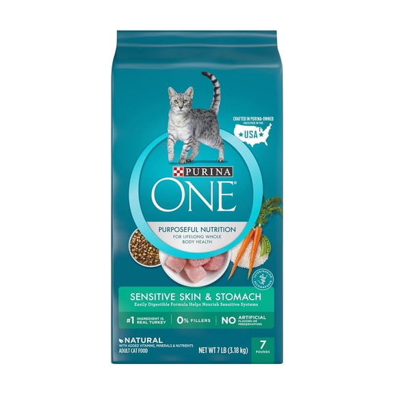 Purina ONE Natural Dry Cat Food, Sensitive Skin & Stomach Formula, 7 lb. Bag (Pack of 6)