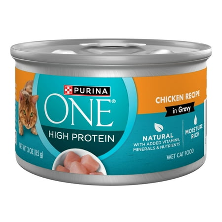 Purina ONE Natural High Protein Cat Food, Chicken Recipe in Wet Cat Food Gravy, 3 oz Can