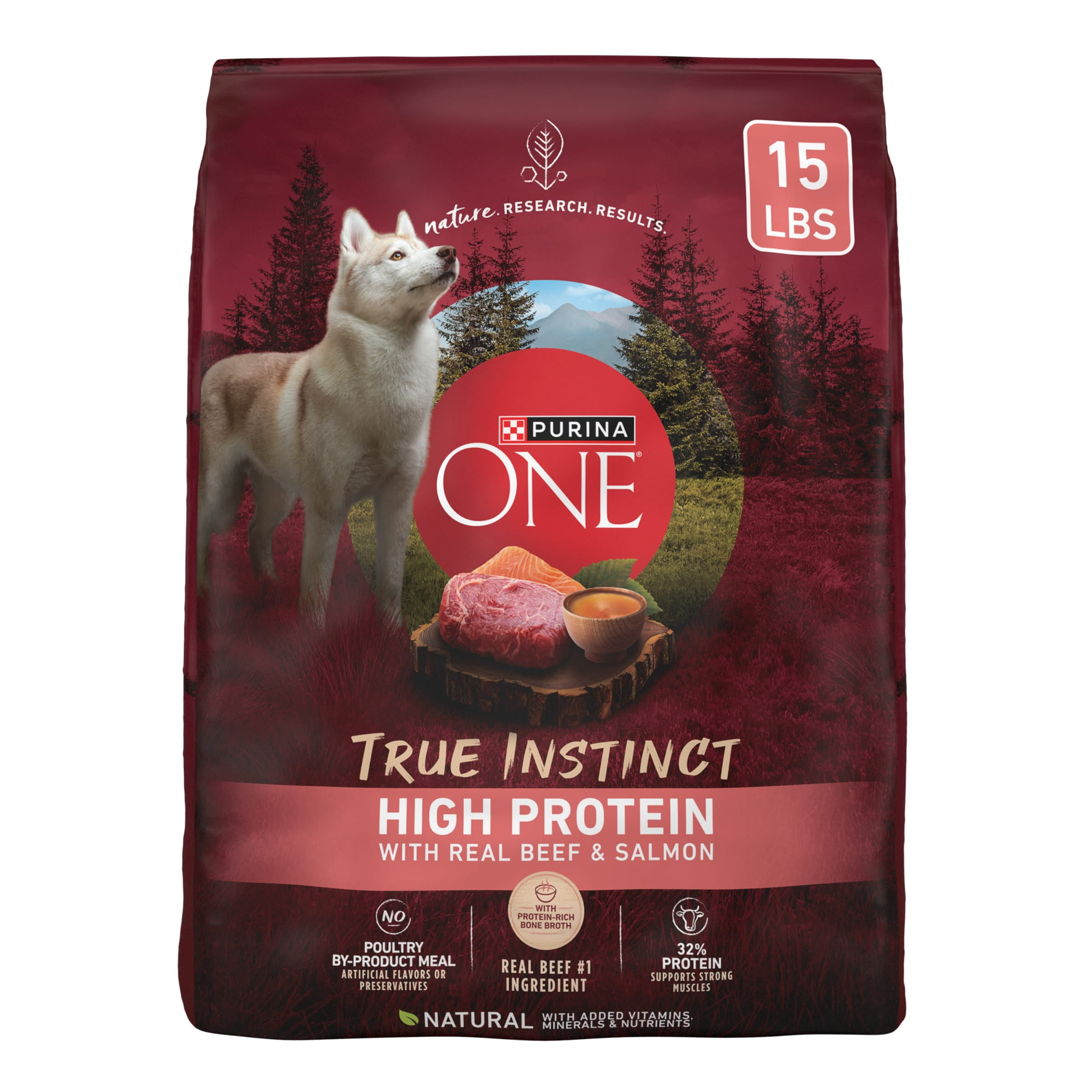 Purina ONE Natural High Protein Dog Food True Instinct with Real Beef and Salmon With Bone Broth and Added Vitamins, Minerals and Nutrients