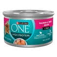 thumbnail image 1 of Purina ONE Natural, High Protein Wet Cat Food, Salmon and Trout Recipe in Sauce, 24 Count, 3 oz Cans, 1 of 12