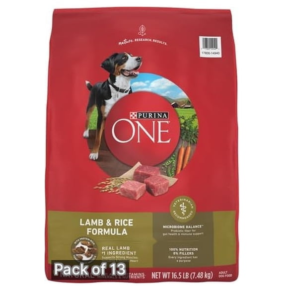 Purina ONE Natural Lamb & Rice Formula Dry Dog Food, 16.5 lb Bag (Pack of 13)